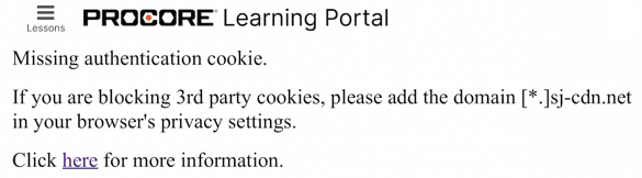 認定レッスンを表示すると「認証 Cookie が見つかりません」という